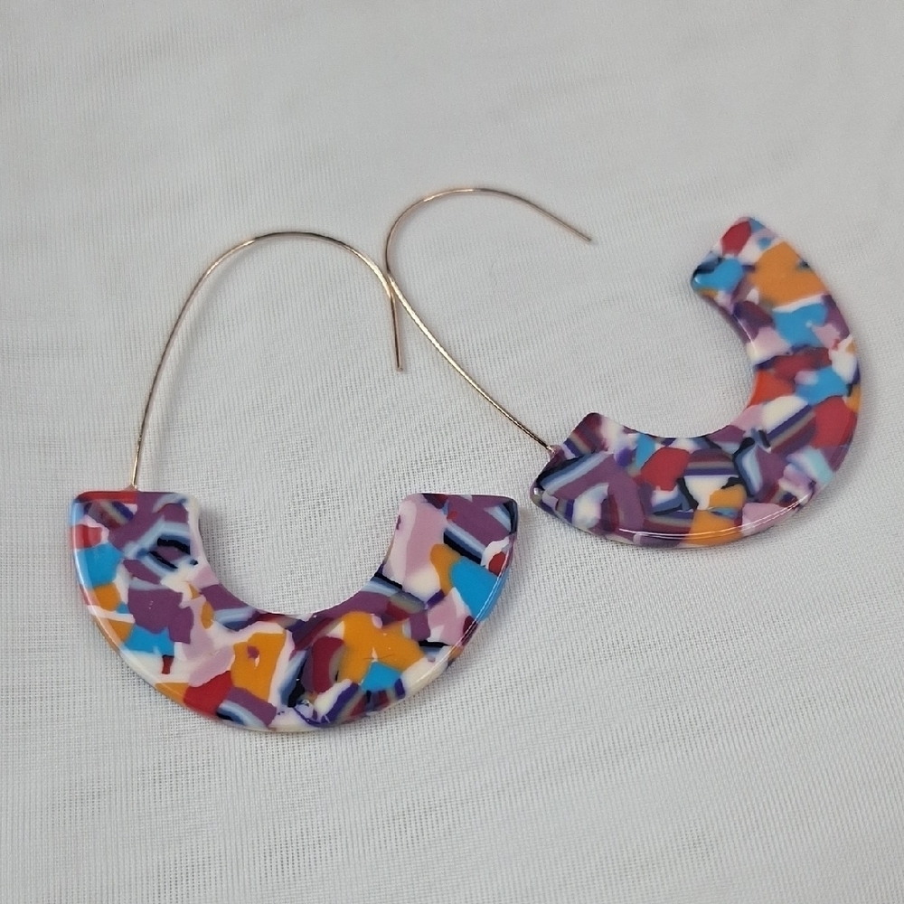 Confetti Acrylic Multicolor Crescent Hoop Earrings